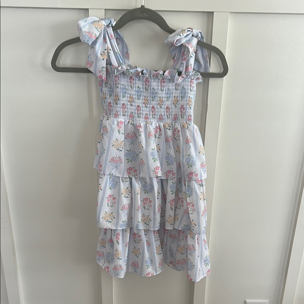 Cecil And Lou Girls' Light Blue Floral Tiered Sundress with Tie Straps